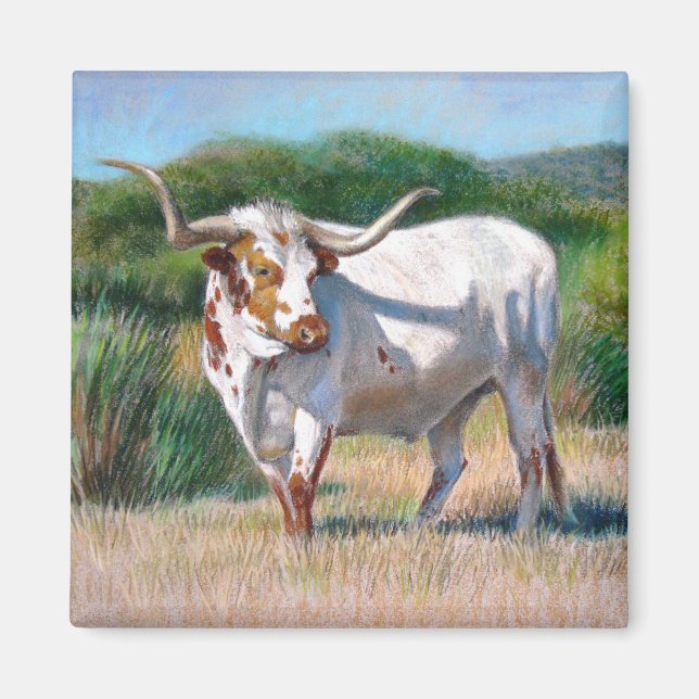 Texas Longhorn Bull Western Art Painting Magnet (Framsidan)
