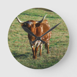 Texas Longhorn Cattle Cow Photo Rustic Rund Klocka