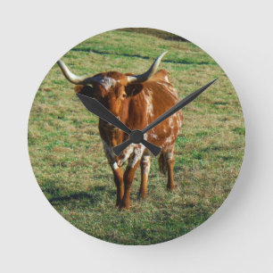 Texas Longhorn Cattle Cow Photo Rustic Rund Klocka
