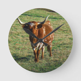 Texas Longhorn Cattle Cow Photo Rustic Rund Klocka
