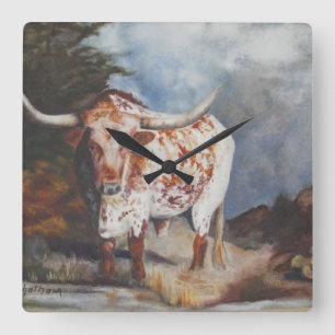 Texas Longhorn Clock Fyrkantig Klocka