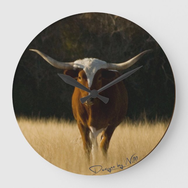 Texas Longhorn Clock Stor Klocka (Framsida)