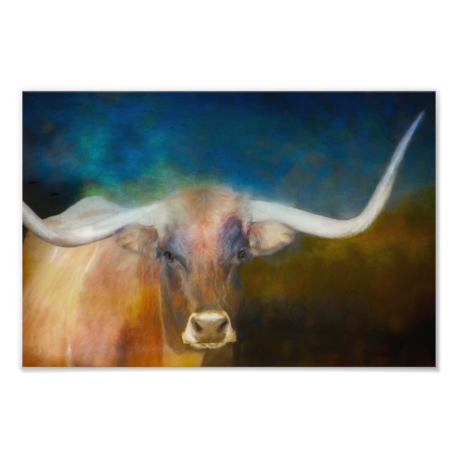 Texas Longhorn cofoto blue and roust Fototryck (Framsidan)