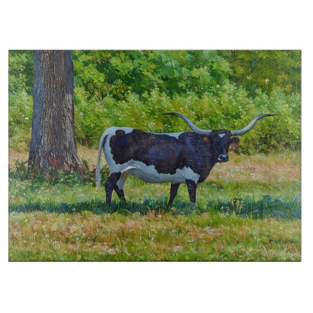 Texas Longhorn Cow Art Glass Cutting Board (Framsidan)