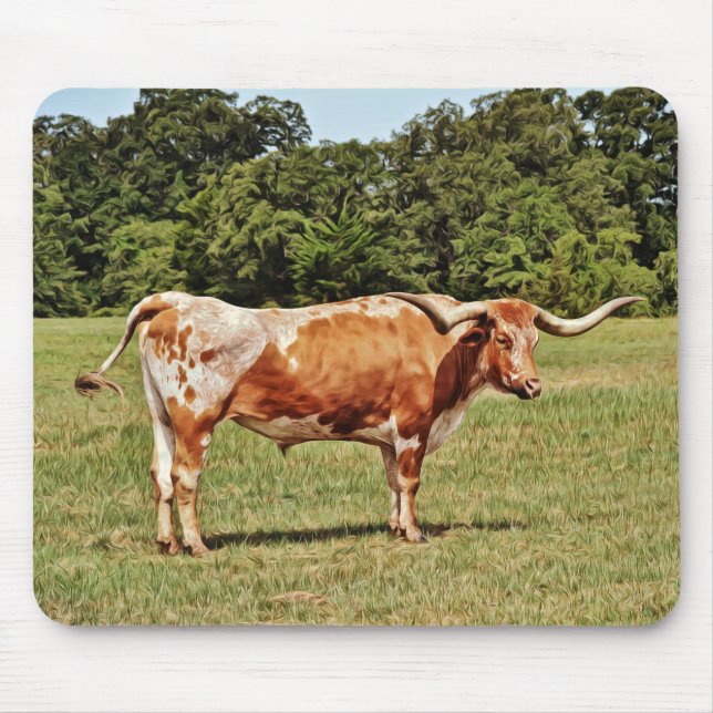 Texas Longhorn Cow Art Mouse Pad Musmatta (Framsidan)