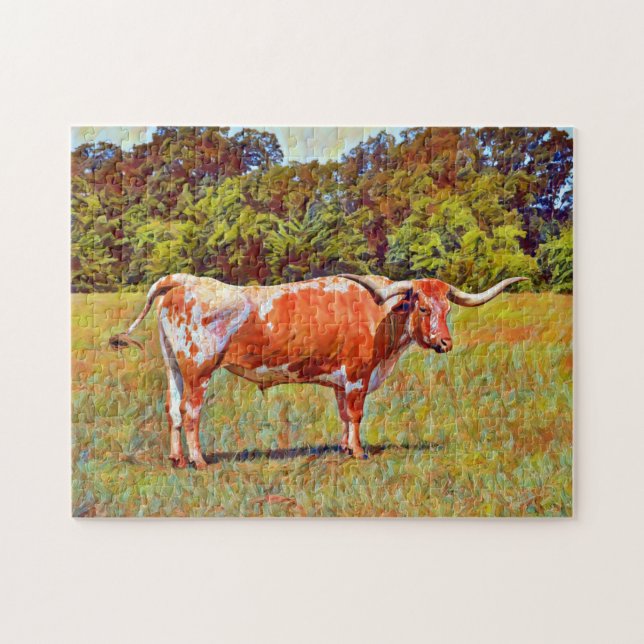 Texas Longhorn Cow Art Puzzle Pussel (Horisontell)