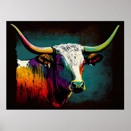 Texas Longhorn Cow Pop Art Skriv ut Poster