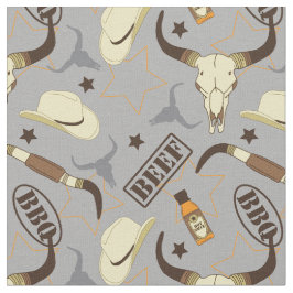 Texas Longhorn Döskallars and Stetsons BBQ Pattern Tyg