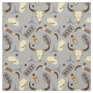 Texas Longhorn Döskallars and Stetsons BBQ Pattern Tyg