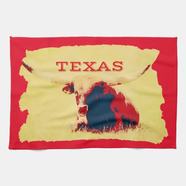Texas Longhorn Guld och Red Kitchen Towel Kökshandduk (Horisontell)