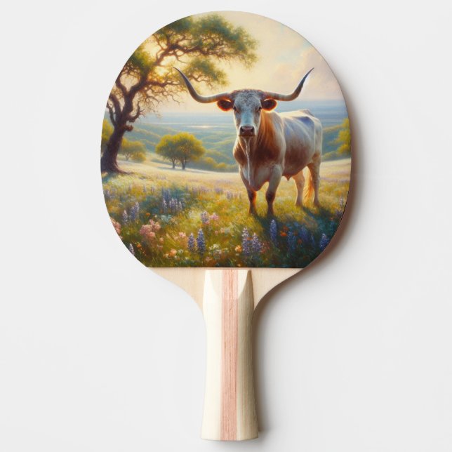 Texas longhorn ko från våren  pingisracket (Framsidan)