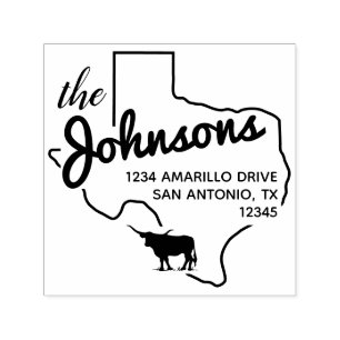 Texas Longhorn Silhouette Family Adress Självfärgande Stämpel