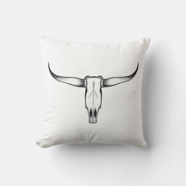 Texas Longhorn Skull Pillow Kudde (Framsida)