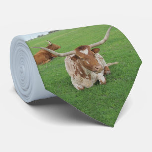Texas Longhorn Steer in Fält Print on Necktie Slips