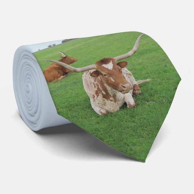 Texas Longhorn Steer in Fält Print on Necktie Slips (Rullad)