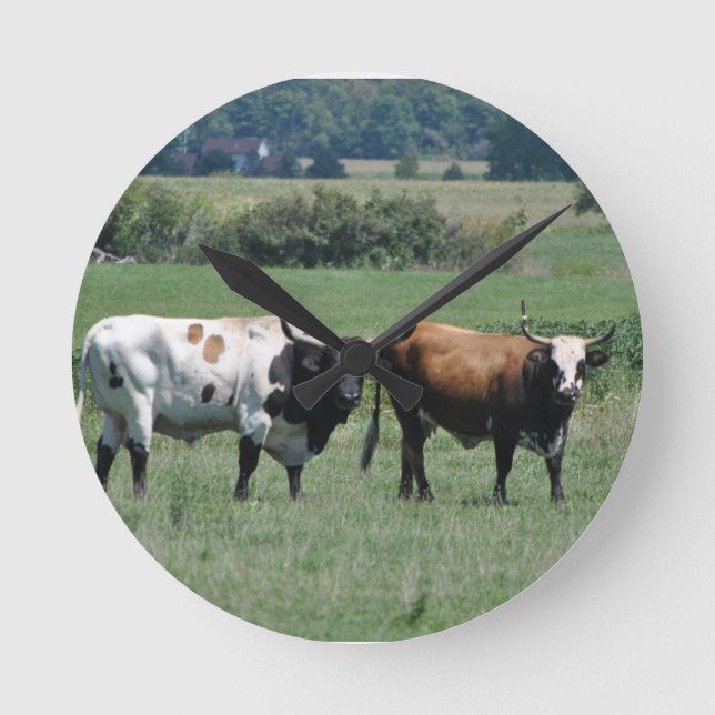 Texas Longhorn Steer Rund Klocka (Framsida)