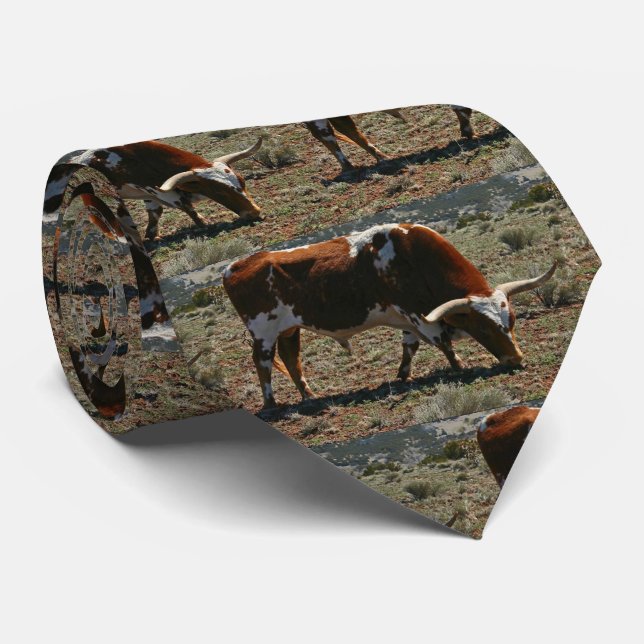 Texas Longhorn Steer-utskrift på Westernare Neckti Slips (Rullad)