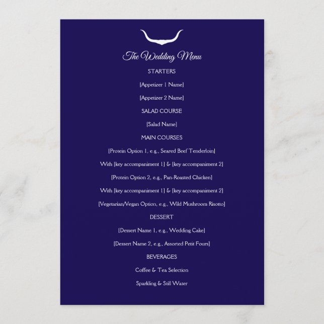 Texas Longhorn Wedding Menu Meny (Framsida)