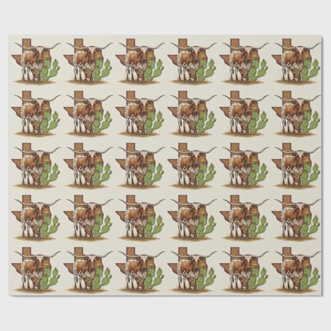 Texas Longhorn Wrapping Papper Presentpapper (Platt)