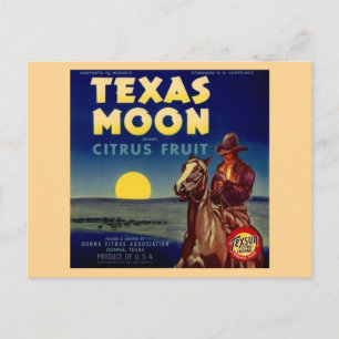 Texas Måne Citrus Fruit Låda etikett Vykort