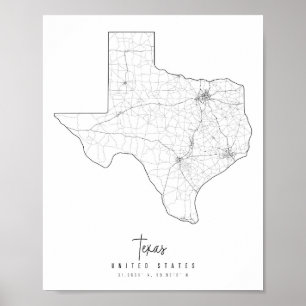 Texas Minimal Street Karta Poster