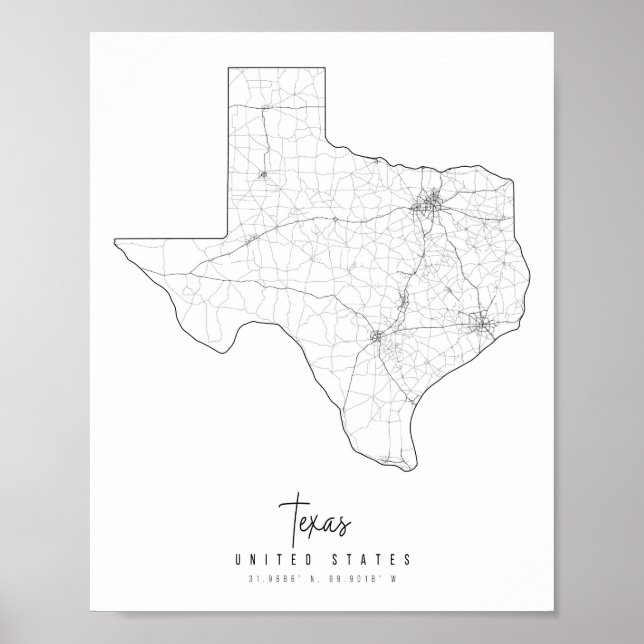 Texas Minimal Street Karta Poster (Framsidan)