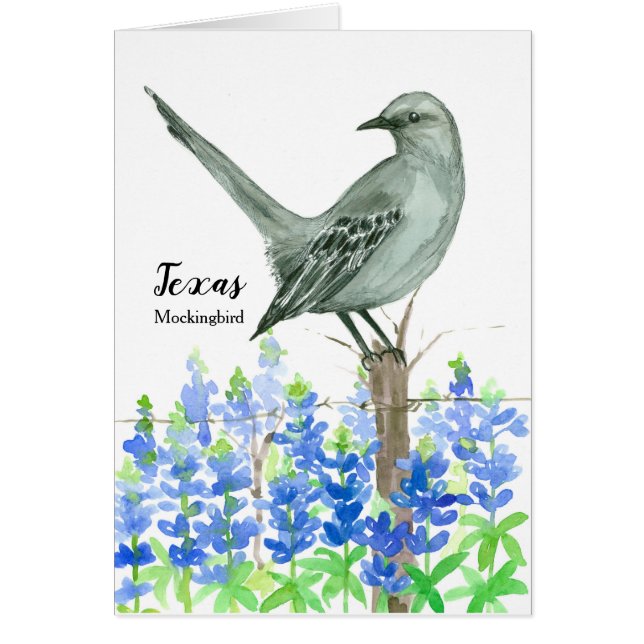 Texas Mockingbird Watercolor Blank Hälsningskort (Framsidan)