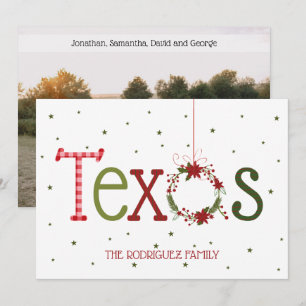 Texas-mönstrade bokstäver och julstjärnekrans julkort