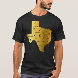 Texas Musiknoter Och Genrer I En Guld Texas Stat T Shirt