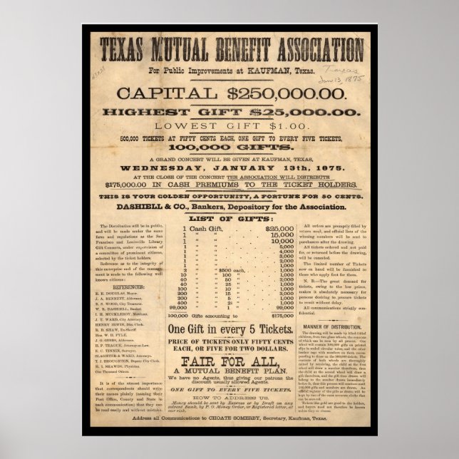 Texas Mutual Benefit Association Poster (Framsidan)