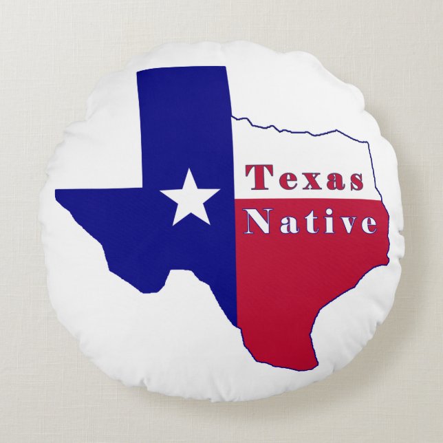 Texas Native Flagga Karta Rund Kudde (Framsidan)