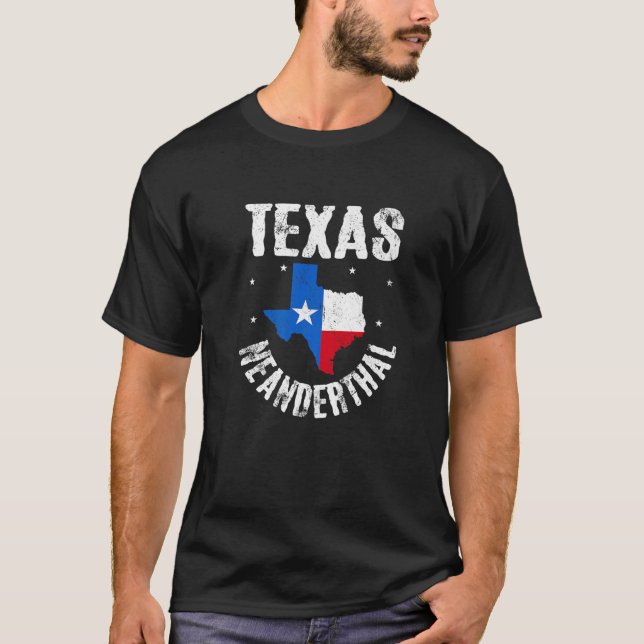 Texas Neanderthal Thinking Funny American USA flag T Shirt (Framsida)