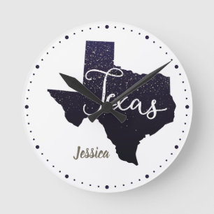 Texas Night Stars State Shape Rund Klocka