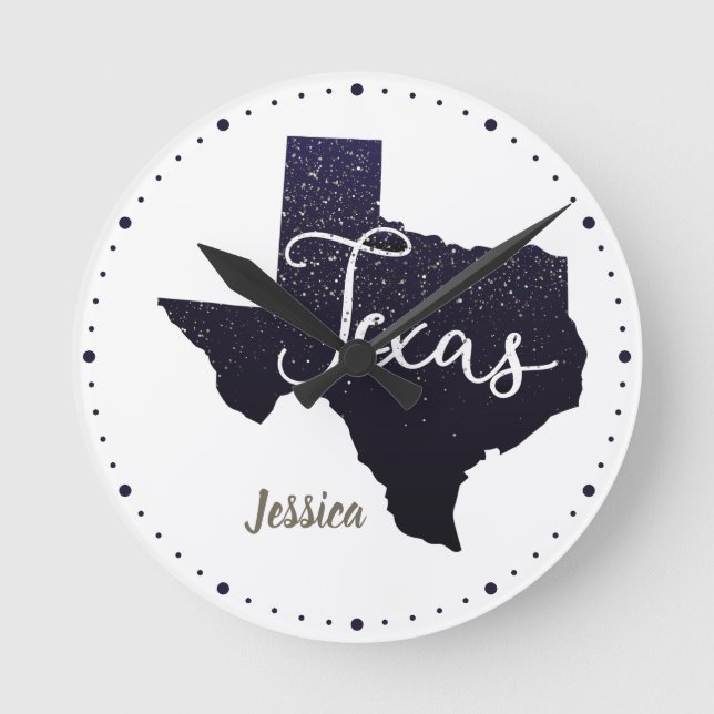 Texas Night Stars State Shape Rund Klocka (Framsida)