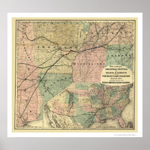 Texas & nordöstra järnvägkarta 1872 poster