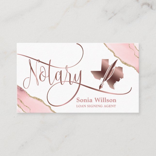 Texas Notary Loan Signing Agent Modern  Rosa Visitkort (Framsida)