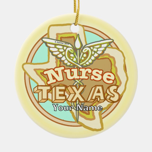 Texas Nurse Caduceus  Julgransprydnad Keramik (Framsidan)