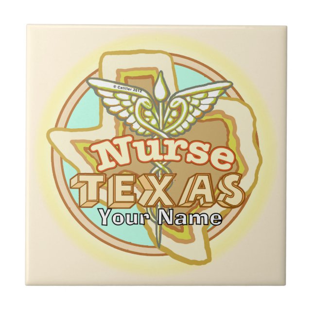 Texas Nurse Caduceus Tile Kakelplatta (Framsidan)