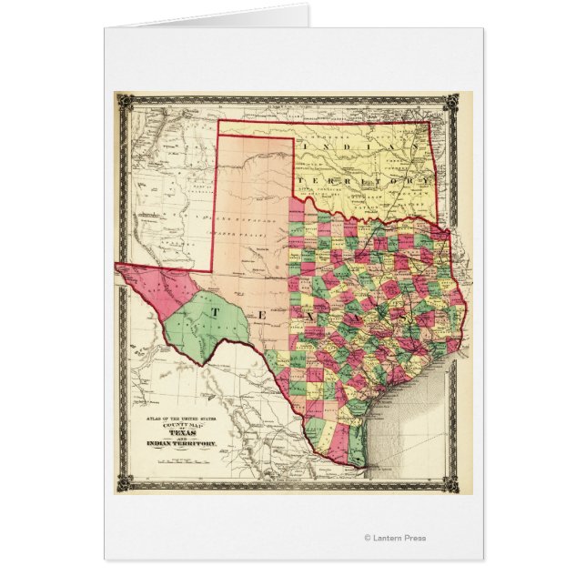 Texas och Indian TerritoryPanoramic Karta Hälsningskort (Framsidan)