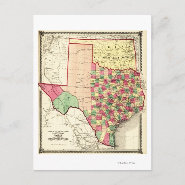 Texas och Indian TerritoryPanoramic Karta Vykort (Framsida)