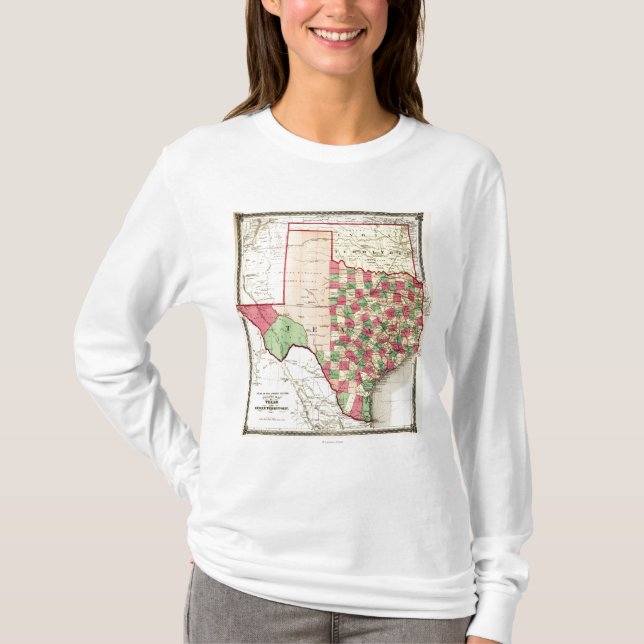Texas och indisk TerritoryPanoramic karta Tee Shirt (Framsida)