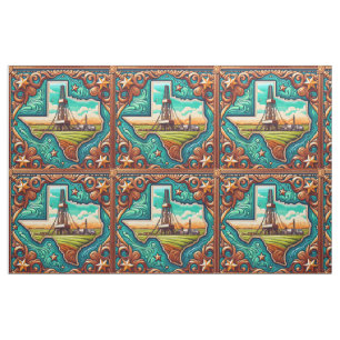 Texas Oil Gas Derrick Leather Print Gräns Tyg
