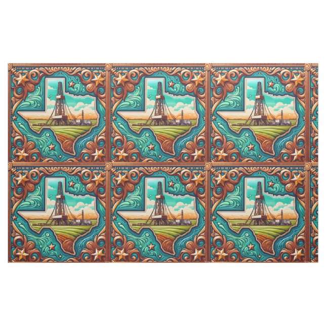 Texas Oil Gas Derrick Leather Print Gräns Tyg (Fat Quarter)