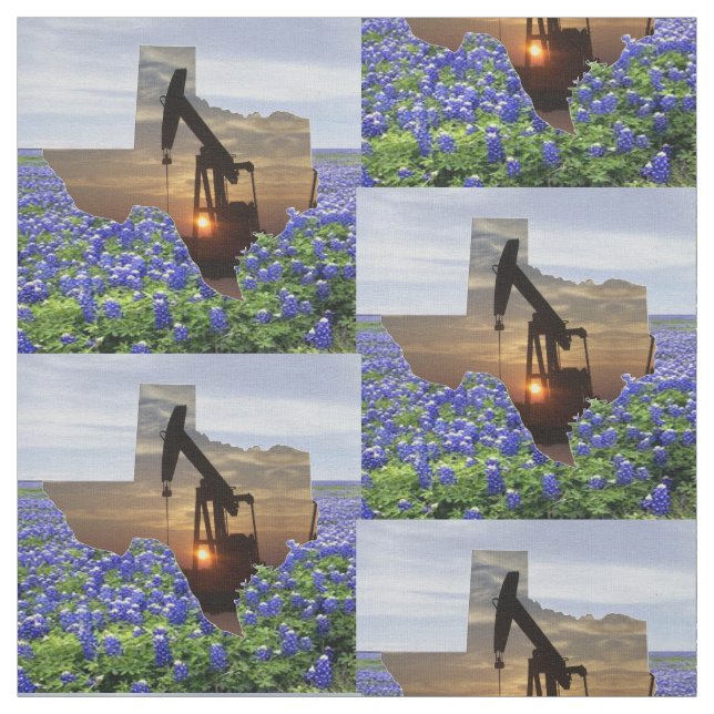 Texas Oil Pump Jack Sunset and Bluebonnets 4,5" Tyg (Provkarta)