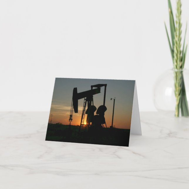Texas Oil Pumpjack Silhouette på Sunset Kort (Framsida)