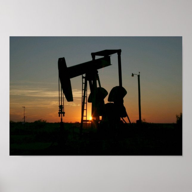 Texas Oil Pumpjack vid Sunset Poster (Framsidan)