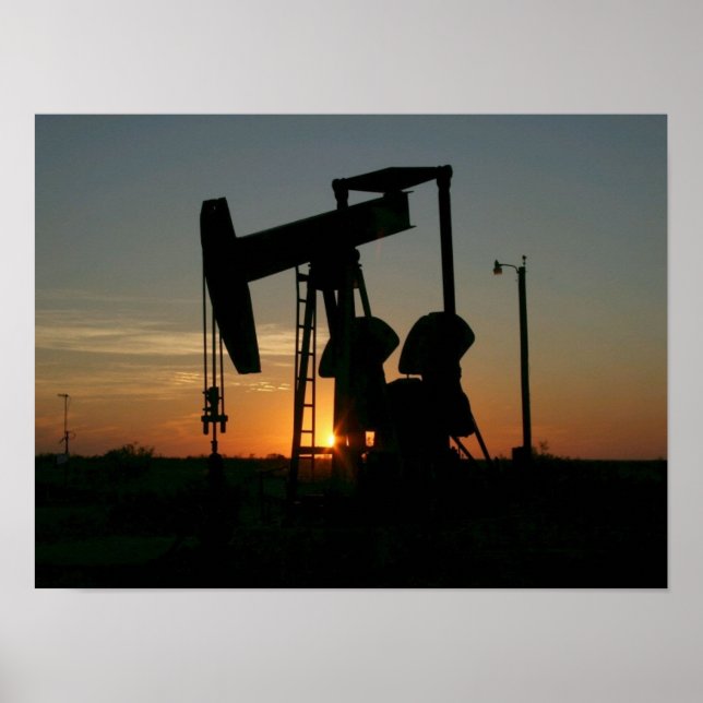 Texas Oil Pumpjack vid Sunset Poster (Framsidan)