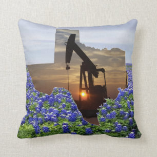 Texas olja pumpar jacksolnedgång och Bluebonnets Kudde