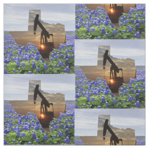 Texas olja pumpar jacksolnedgång och Bluebonnets Tyg