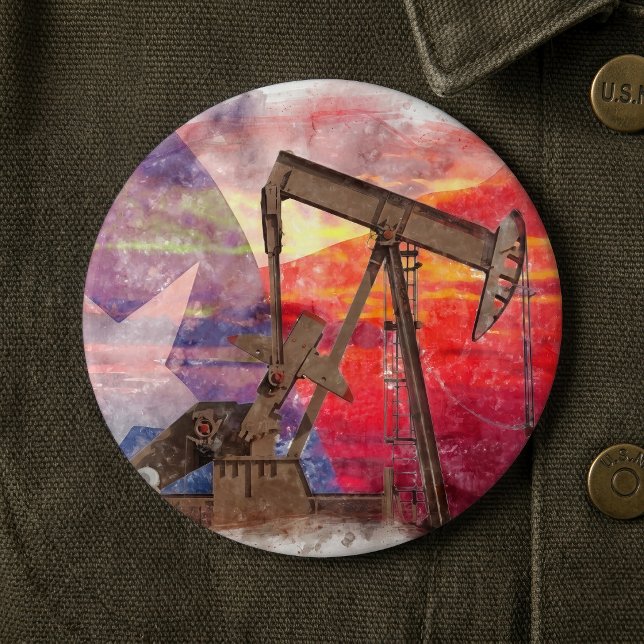 Texas Oljepump: Ensam Stjärna Statens Heritage Art Knapp (Texas Oil Pumpjack: Lone Star State Heritage Art. Button)